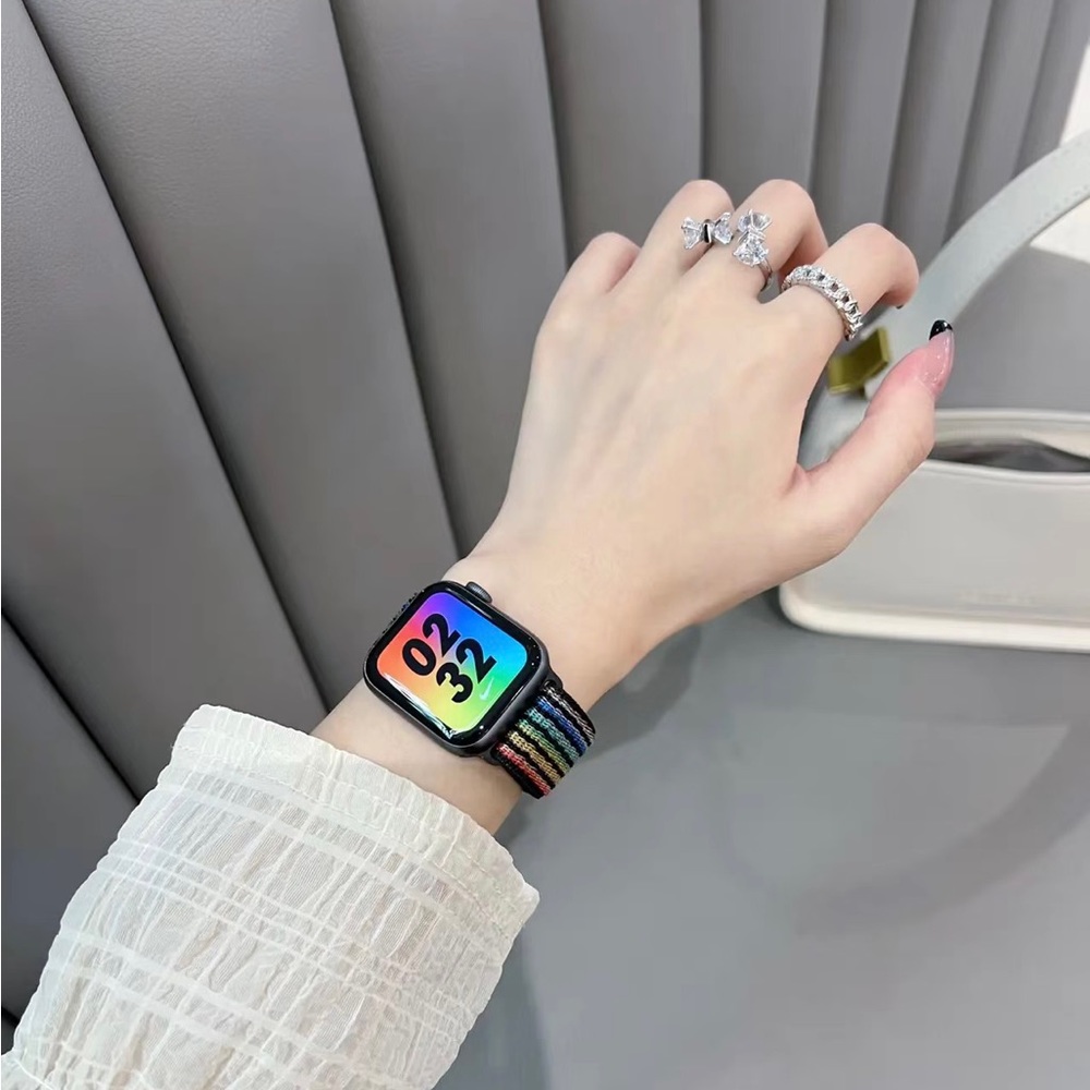 NEW BLACK RAINBOW Strap Loop Band FOR Apple Watch - Picture 3 of 9
